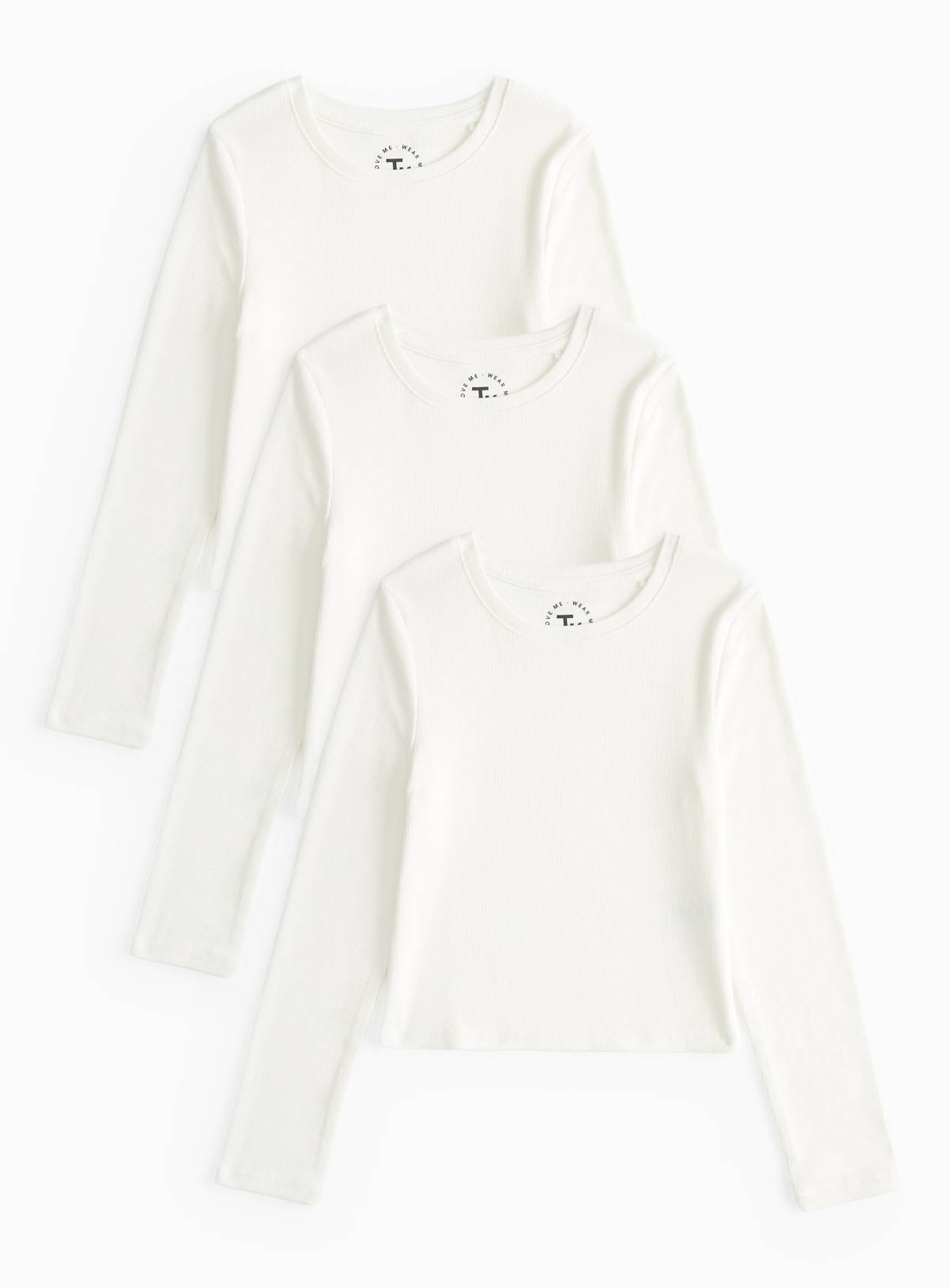 White Ribbed Long Sleeve Slim Fit Tops 3 Pack 11 years - Image 1