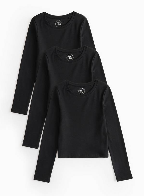 Black Ribbed Long Sleeve Tops 3 Pack 9 years
