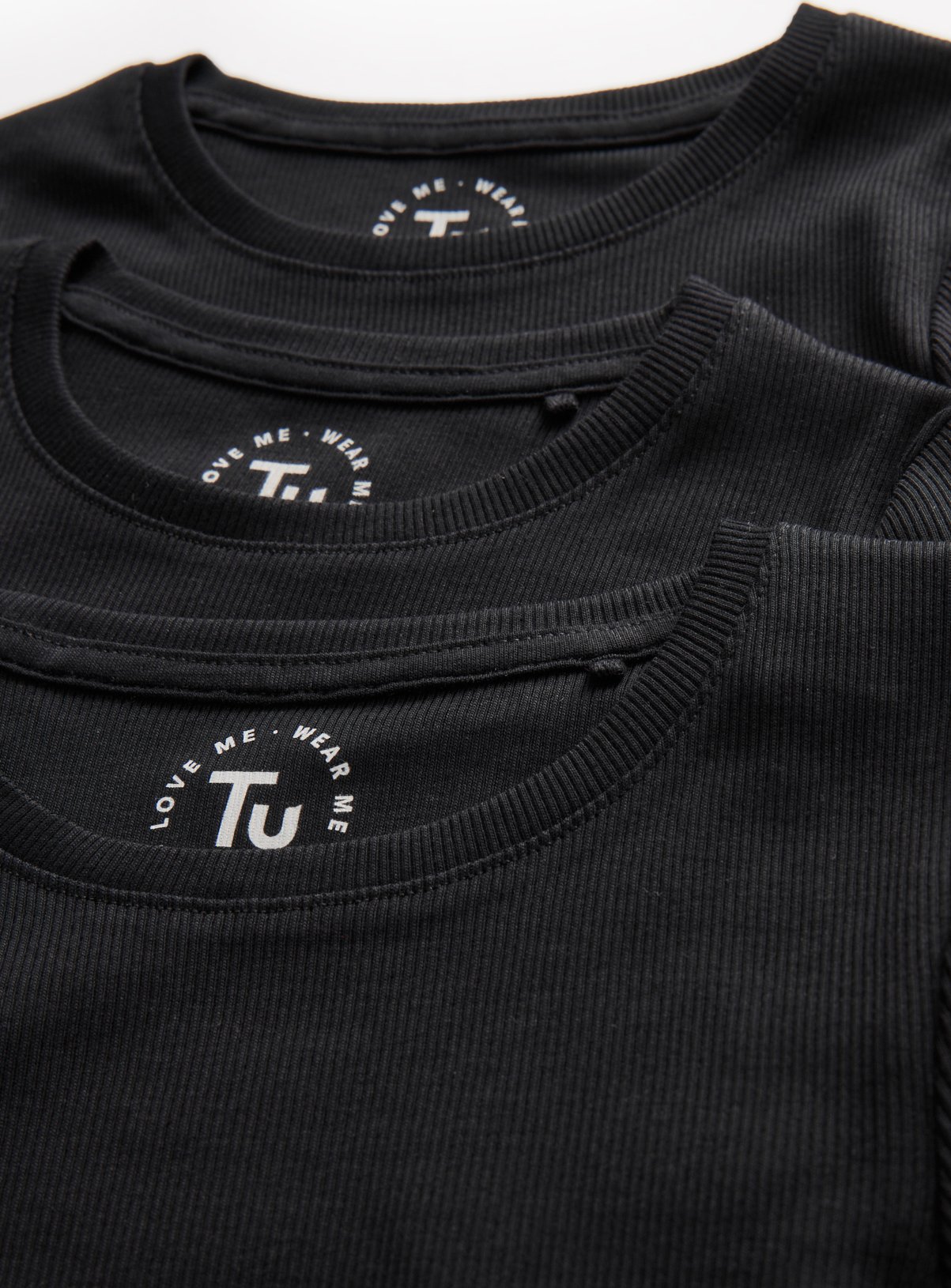 Black Ribbed Long Sleeve Slim Fit Tops 3 Pack 11 years - Image 2 thumbnail