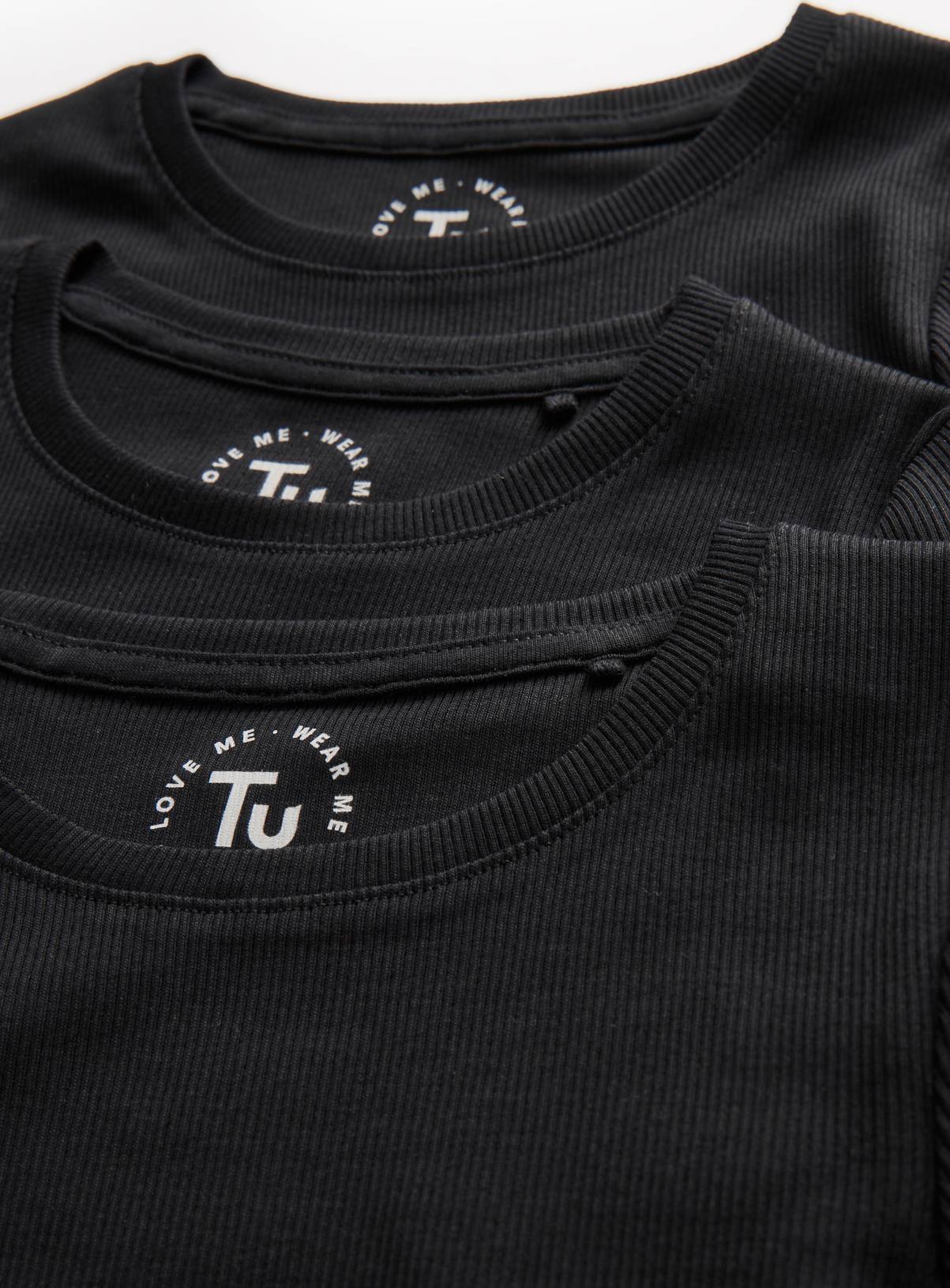 Black Ribbed Long Sleeve Slim Fit Tops 3 Pack 11 years - Image 2