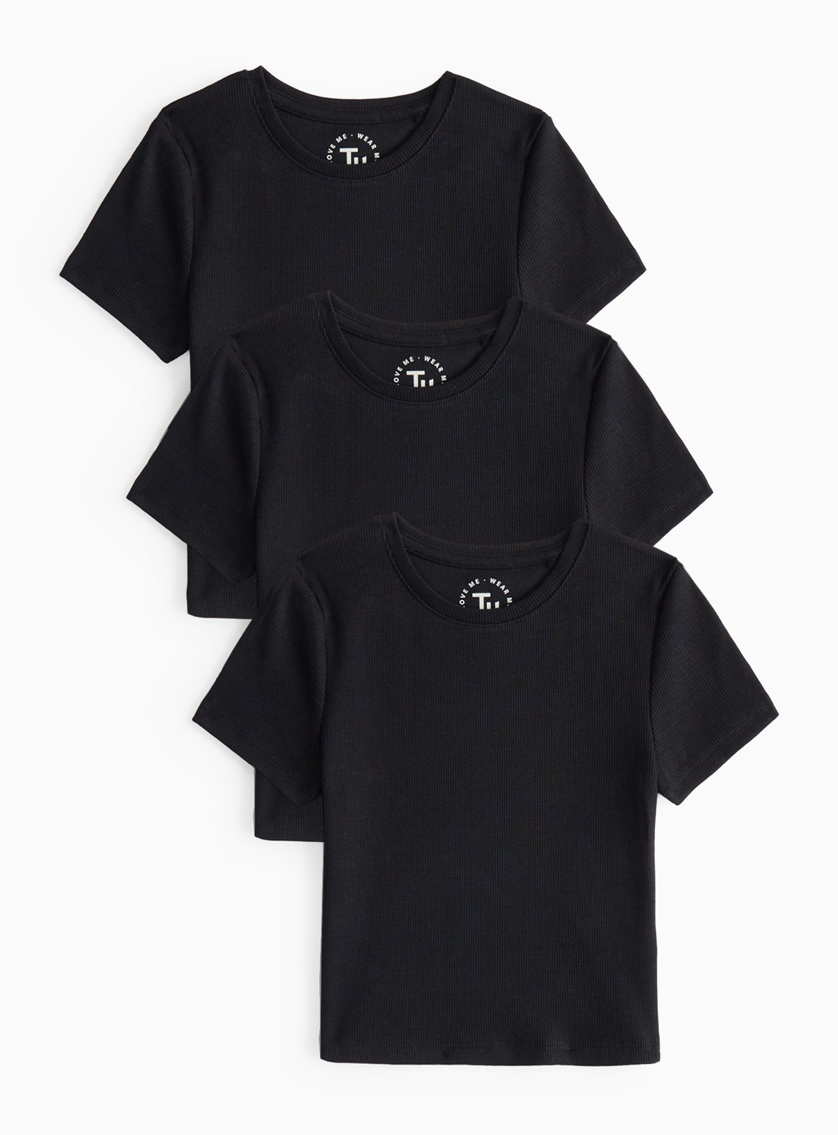 Black Ribbed Slim Fit T-Shirts 3 Pack 11 years - Image 1 thumbnail