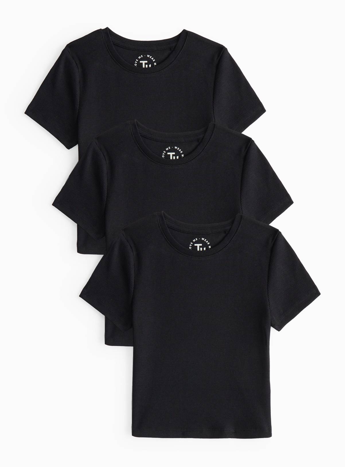 Black Ribbed Slim Fit T-Shirts 3 Pack 11 years - Image 1