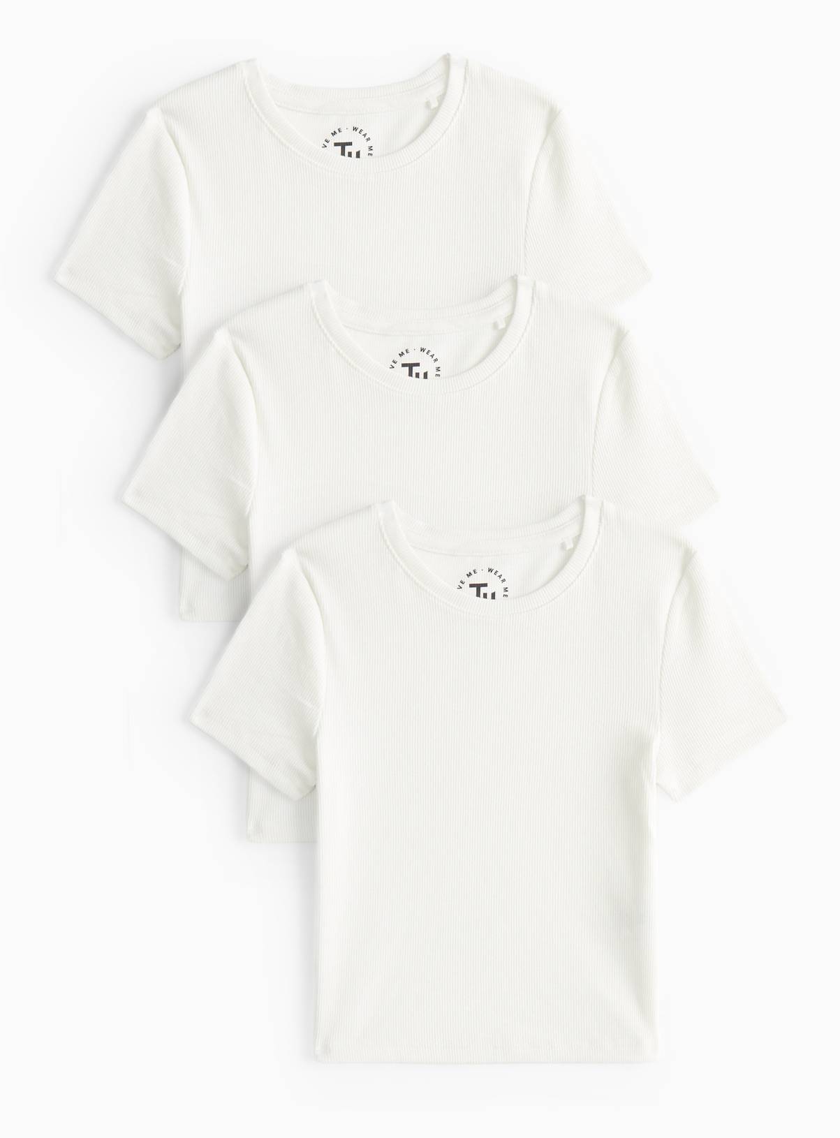 White Ribbed Slim Fit T-Shirts 3 Pack 12 years - Image 1