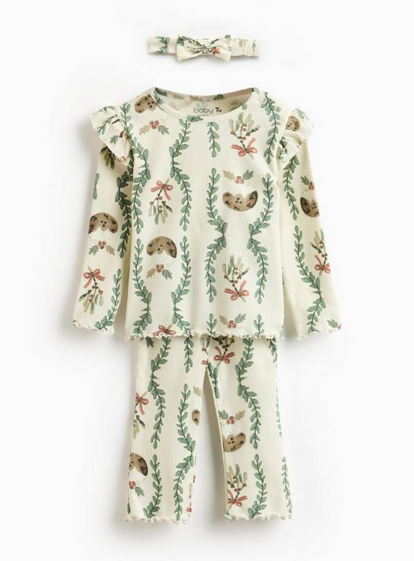 Unisex Cream Christmas Pudding Print 3 Piece Set 12-18 months