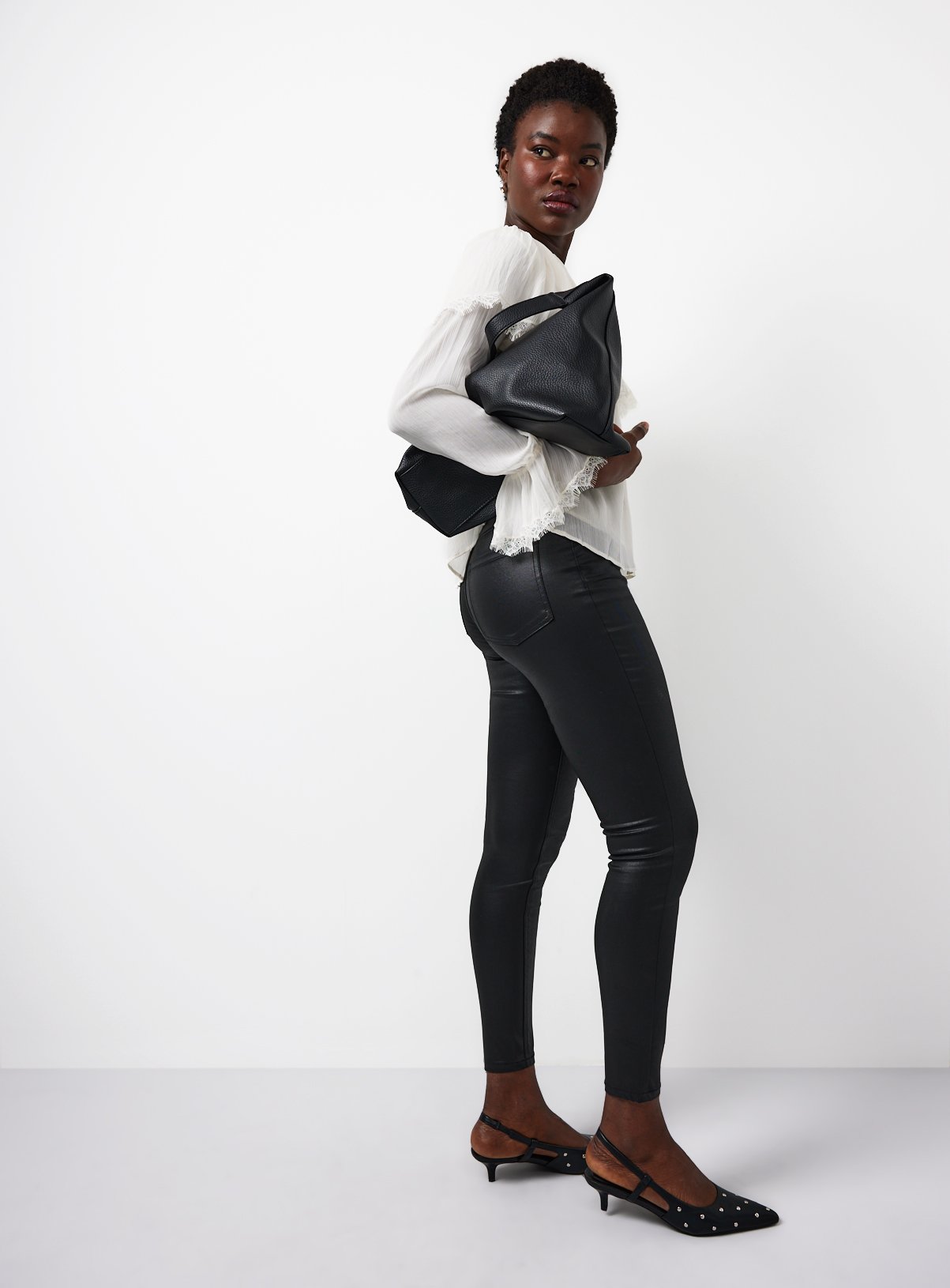 Black Coated Modal Blend Skinny Jeans 14S