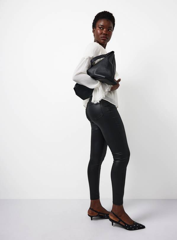 Black Coated Modal Blend Skinny Jeans 12S