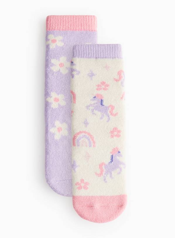 Unicorn & Flower Print Thermal Socks 2 Pack 6-8.5