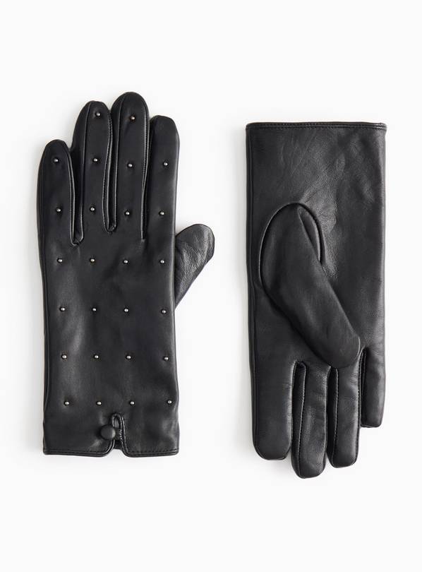 Black Studded Leather Gloves M