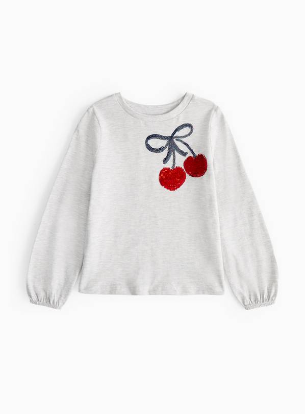 Grey Long Sleeve Cherry Sequin Top 1-2 years