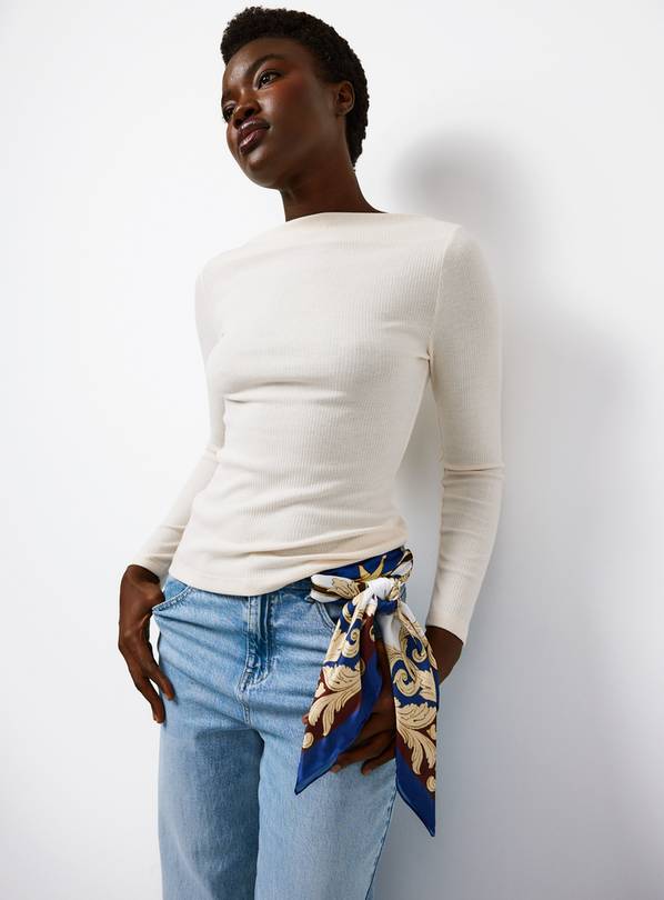Cream Slash Neck Ribbed Top 26