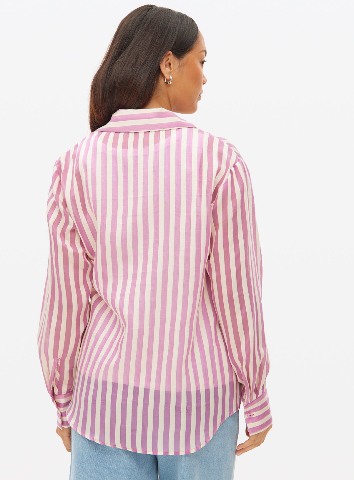 Pink Striped Semi Sheer Shirt 14 - Image 4 thumbnail