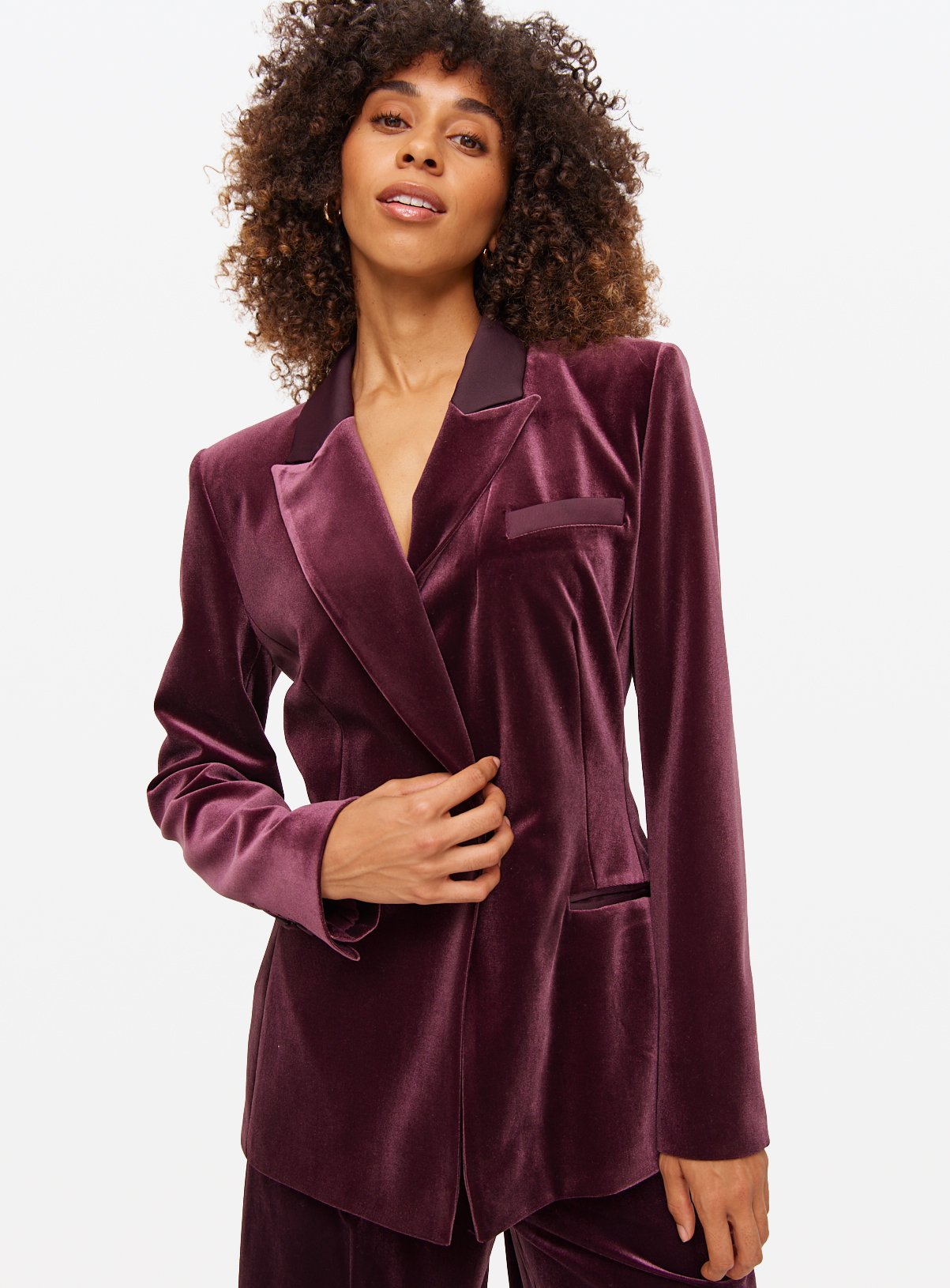 Red Single Breasted Velvet Blazer