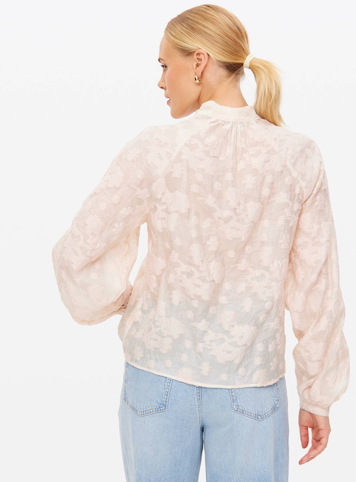 Cream Tie Neck Jacquard Blouse 12 - Image 4