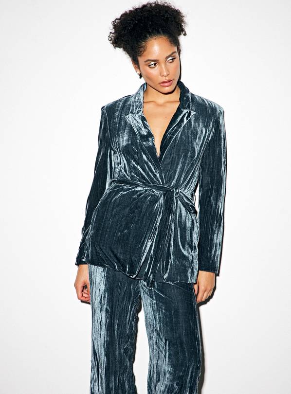 Teal Crinkle Velvet Co-ord Blazer  8