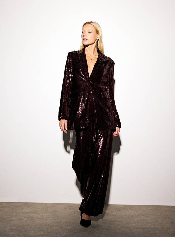 burgundy sequin blazer dress Sequin Blazer Mini Dress Burgundy Wine Glitzy Clubwear Size 8 / Pretty  Little Things Sequin Mini Dress Fancy Event Artsy Party Flashy Gala