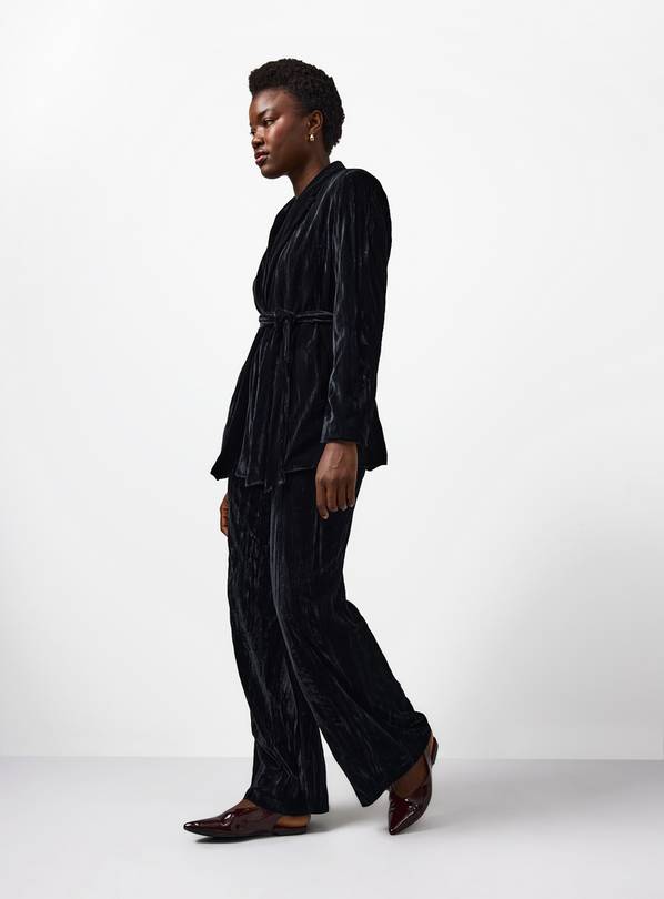 Black Crinkle Velvet Wide Leg Co-ord Trousers  10R