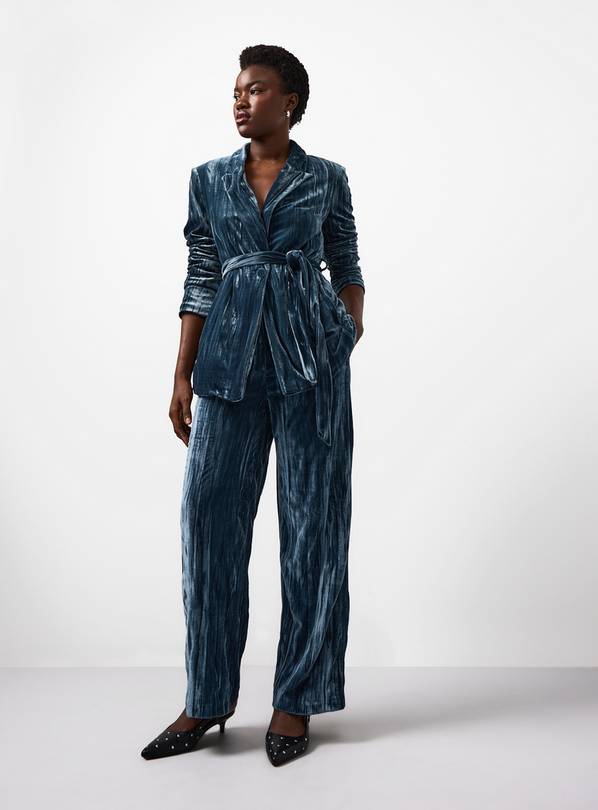 Teal Crinkle Velvet Wide Leg Co-ord Trousers  22S