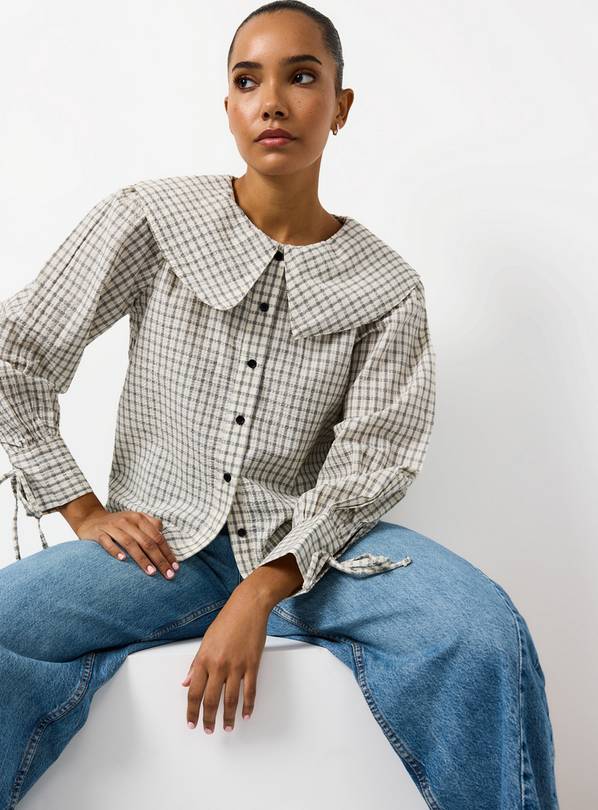 Cream Check Printed Collared Blouse 14