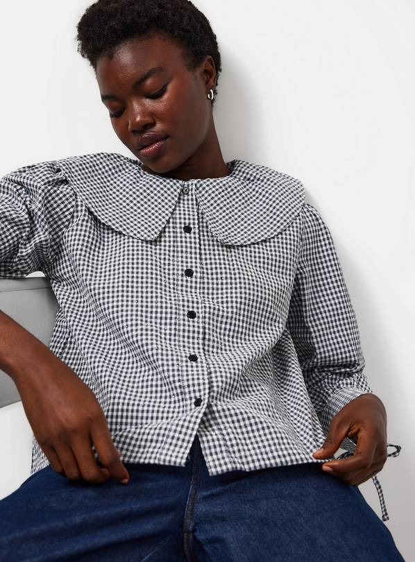 Hotfix Embellished Collared Gingham Blouse 18