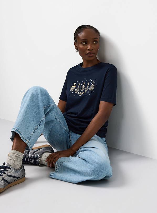 Navy Christmas Bauble Regular Fit T-Shirt 8