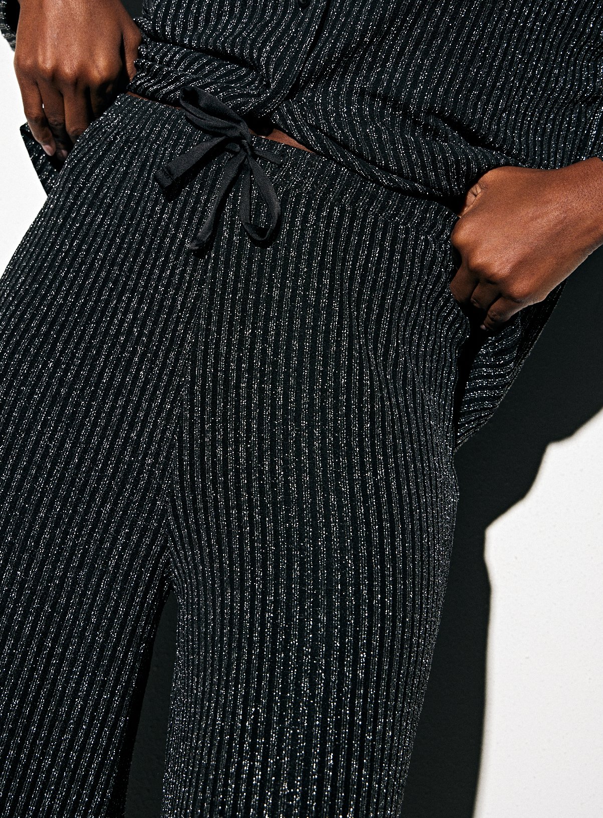 Black Shimmer Co-ord Wide Stripe Trousers 8 - Image 3 thumbnail