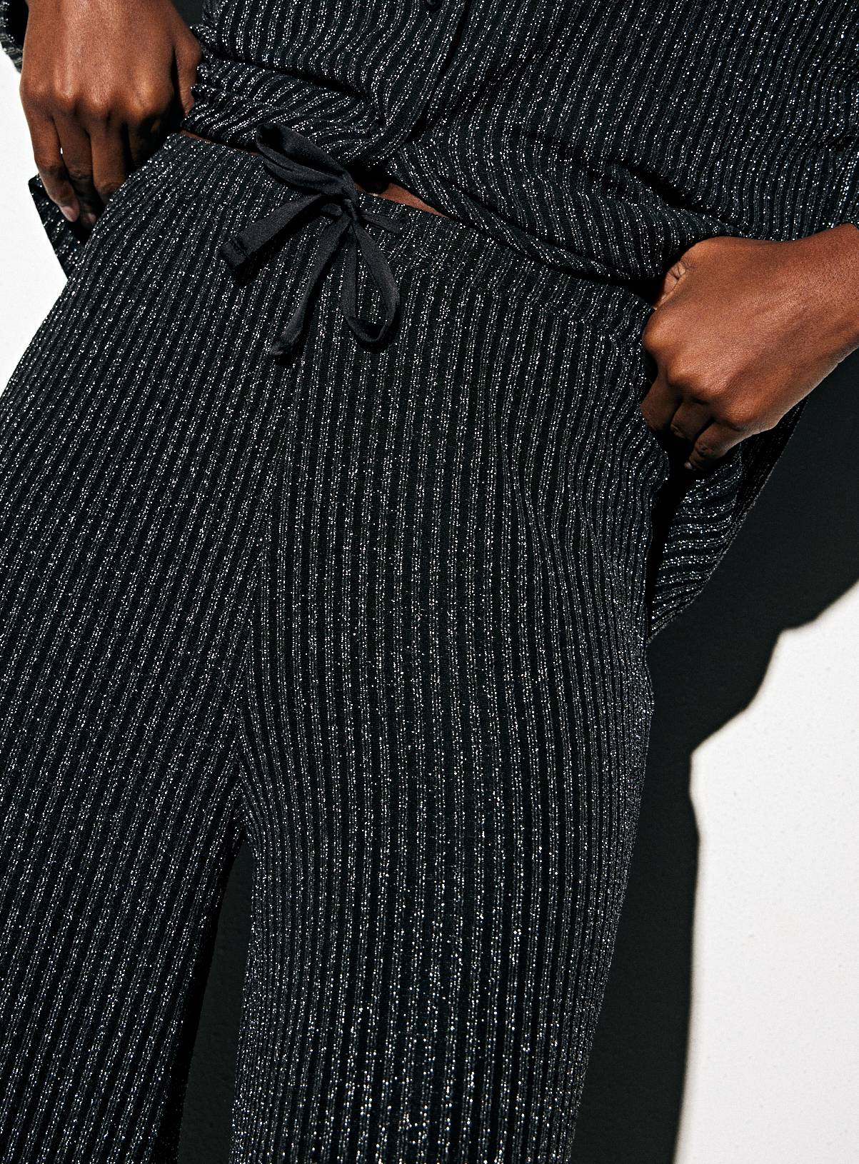 Black Shimmer Co-ord Wide Stripe Trousers 8 - Image 3