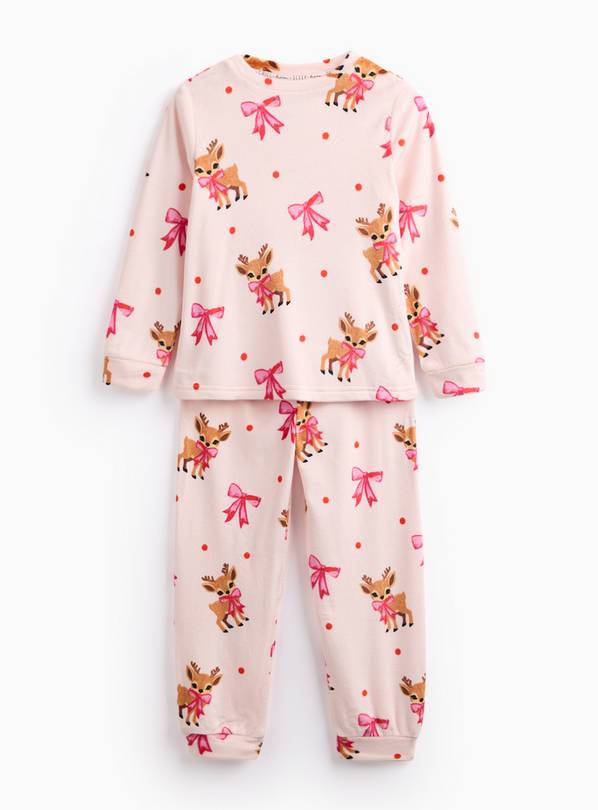 Pink Deer Bows Printed Slinky Fleece Pyjamas 4-5 years