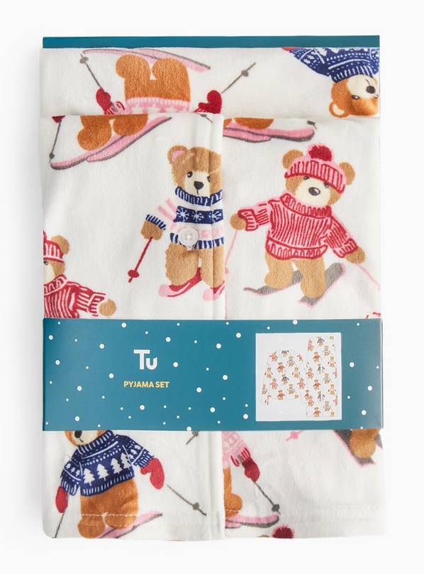 Mini Me Kids' Christmas Cream Ski Teddy Print Pyjamas 4-5 years