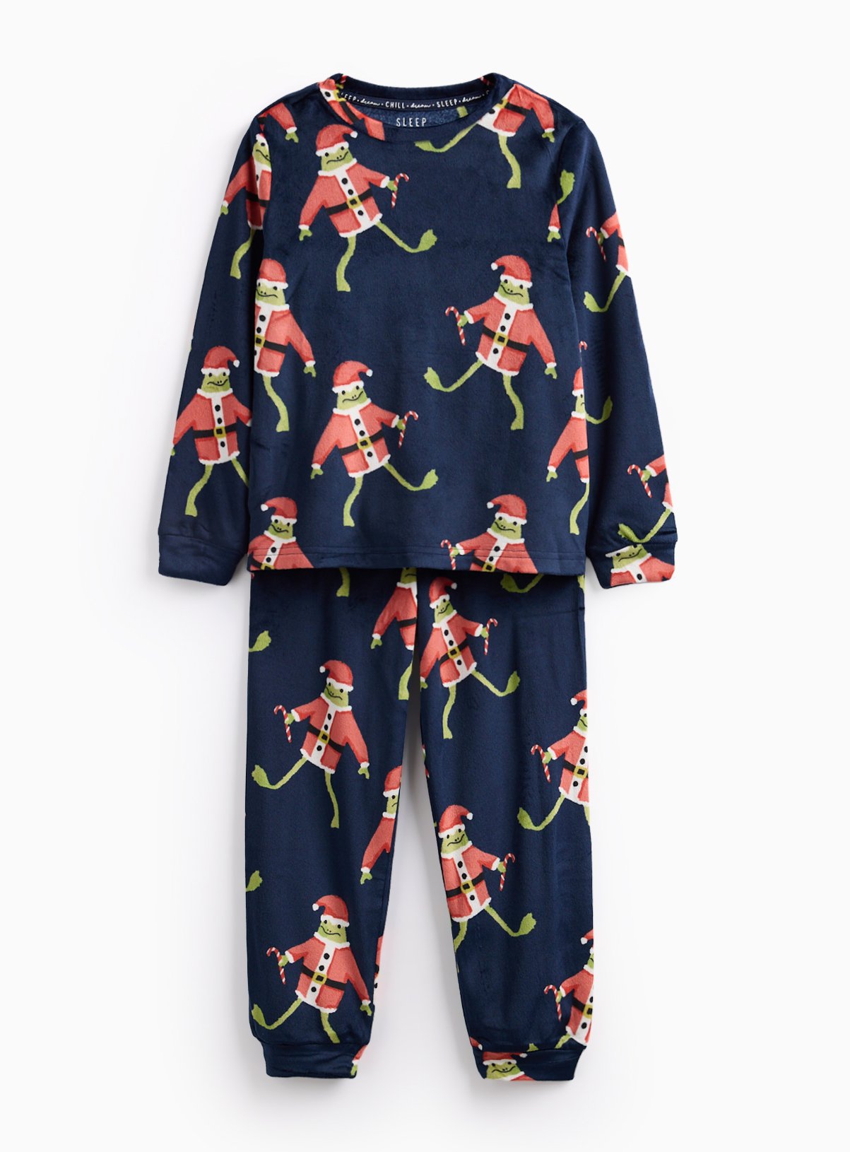 Navy Santa Frogs Printed Slinky Fleece Pyjamas 5-6 years
