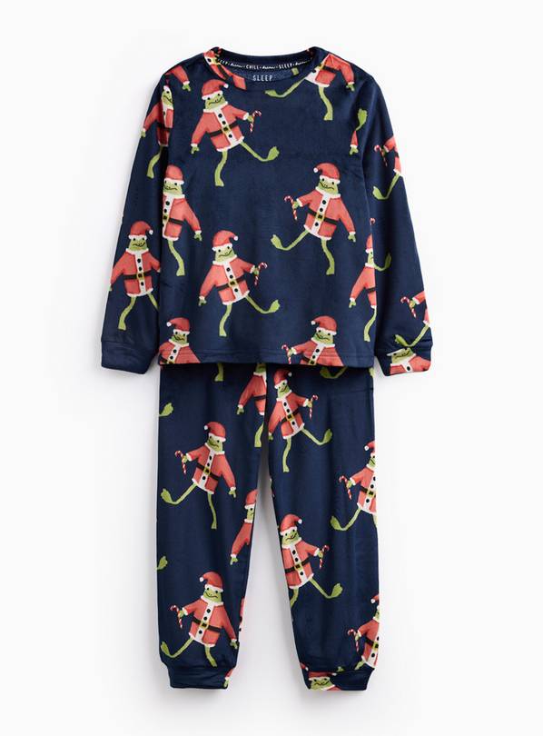Navy Santa Frogs Printed Slinky Fleece Pyjamas 6-7 years