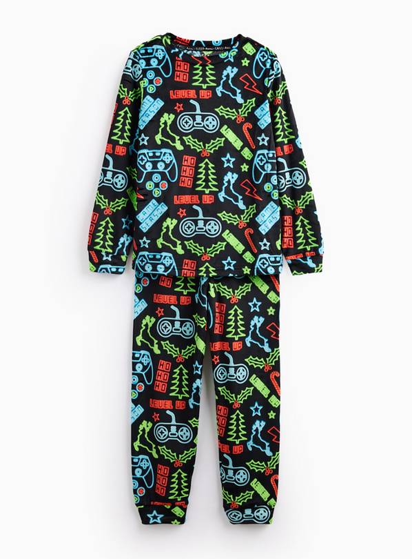 Black And Neon Gaming Printed Slinky Fleece Pyjamas 10-11 years