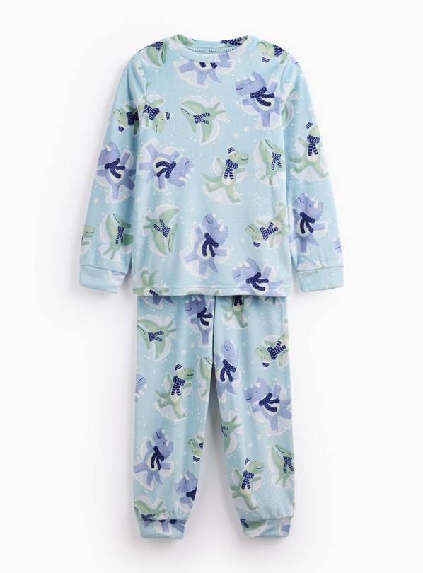 Blue Dino Snow Angels Printed Slinky Pyjamas 1-2 years