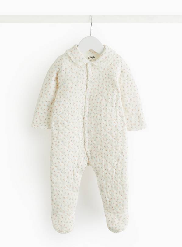 White Floral Print Collared 2.5 Tog Quilted Sleepsuit  9-12 months