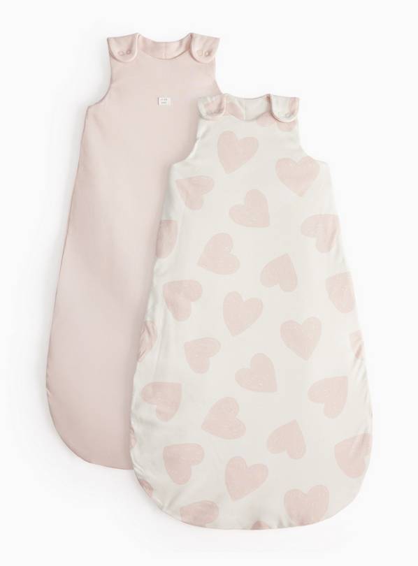 Pink Hearts Printed 2.5 Tog Sleeping Bag 2 Pack 0-6 Months