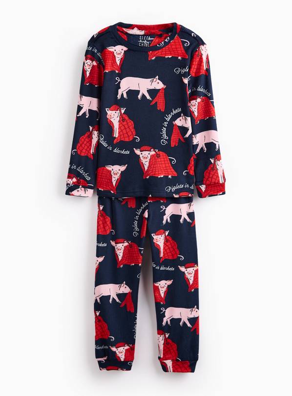 Matching Family Kids' Christmas Piglets In Blankets Printed Slinky Pyjamas 6-7 years