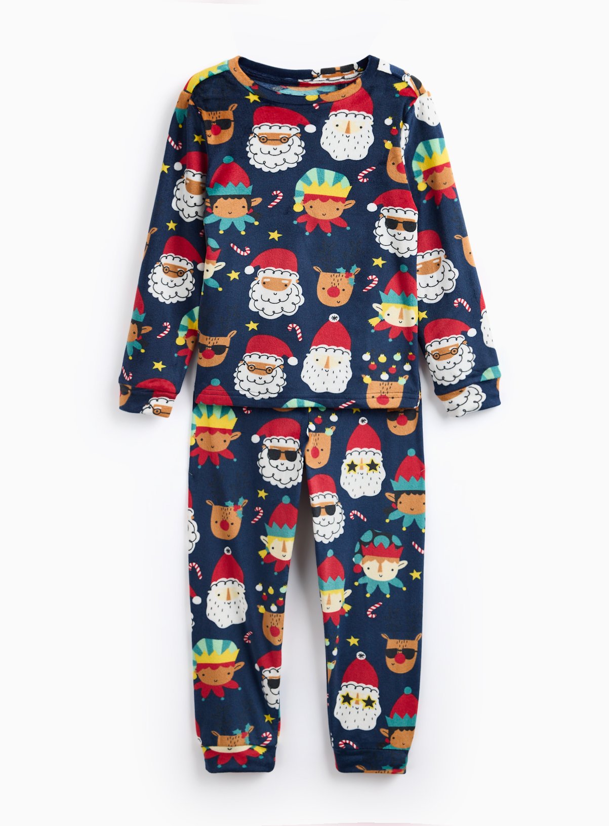 Navy 7-8 Years Navy Matching Family Christmas Slinky Christmas Head Print Pyjama Set - Tu by Sainsbury's