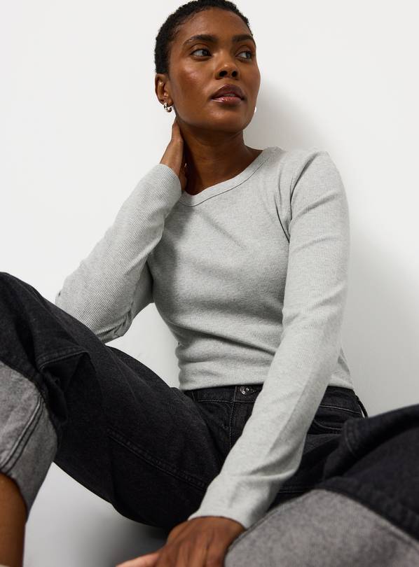 Grey Ribbed Shimmer Long Sleeve Top 12
