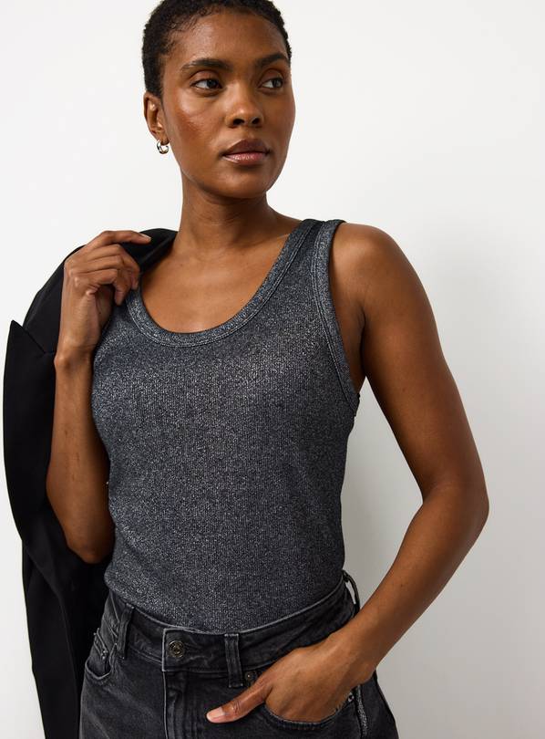 Black Ribbed Shimmer Sleeveless Vest 12