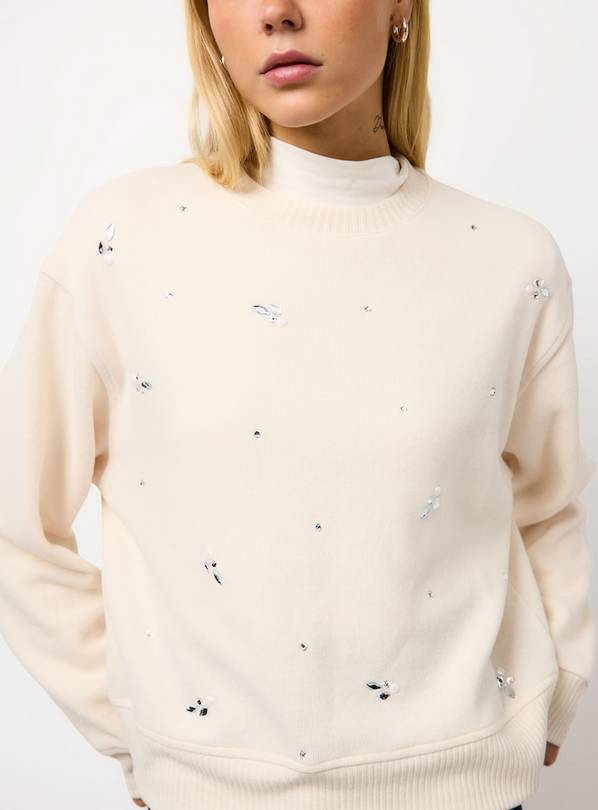 Cream Embellished Relaxed Crew Neck Sweatshirt XXL