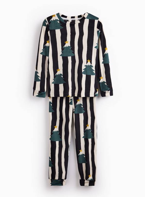 Matching Family Kids' Christmas Trees Mono Striped Slinky Fleece Pyjamas 8-9 years