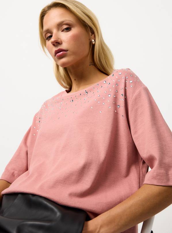 Pink Hotfix Embellished Boxy T-Shirt S