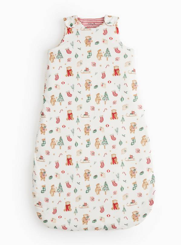 Christmas Cream Teddy Print 2.5 Tog Sleeping Bag & Cot Sheet Set  0-6 Months