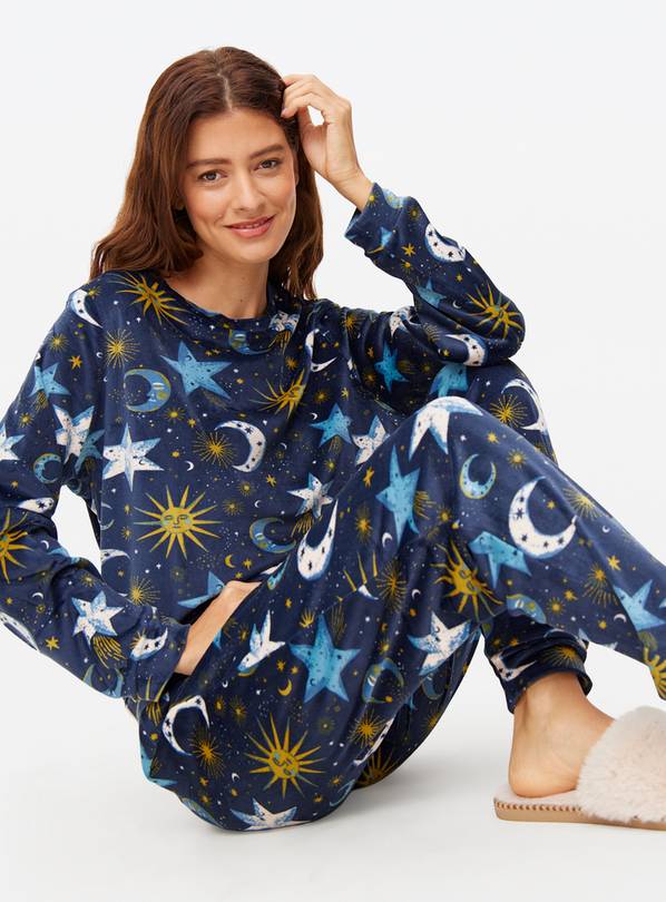 Navy Celestial Stars Slinky Fleece Pyjamas M