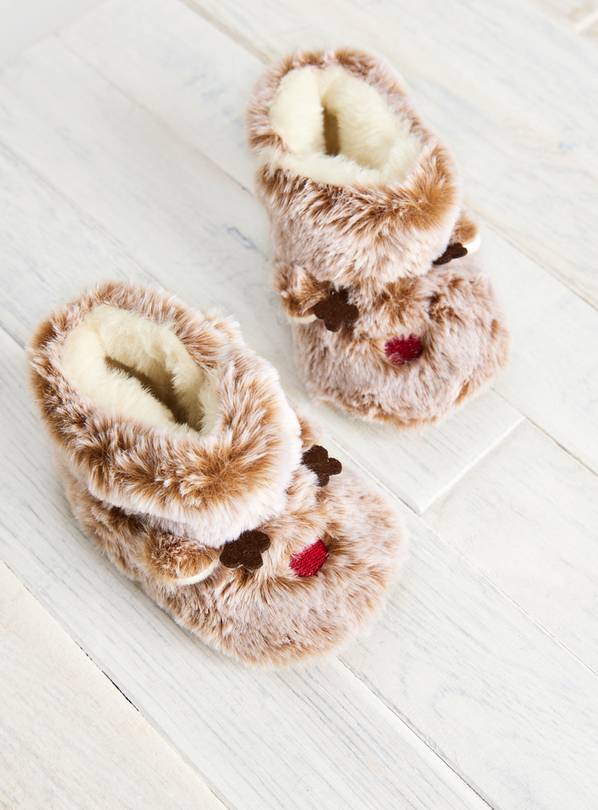 Christmas Reindeer Faux Fur Booties Up to 3 mths