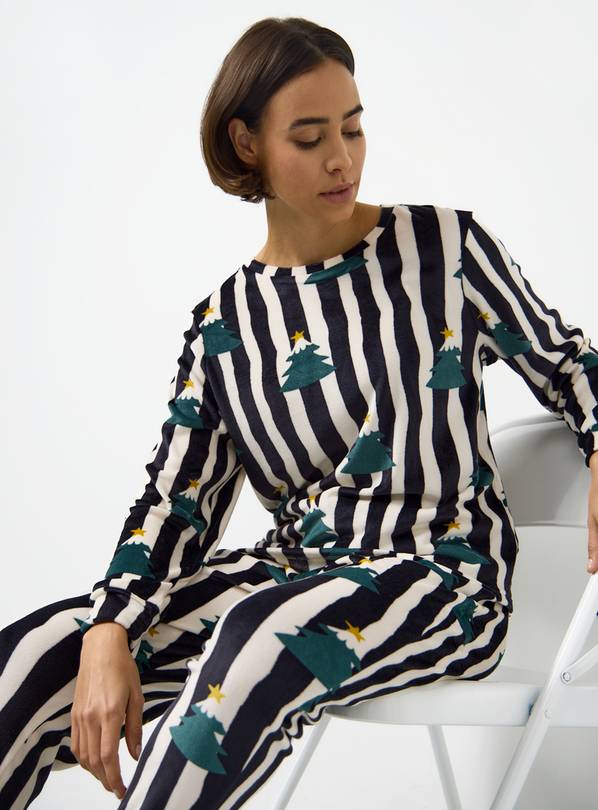 Matching Family Women's Christmas Trees Striped Slinky Pyjamas 12-14