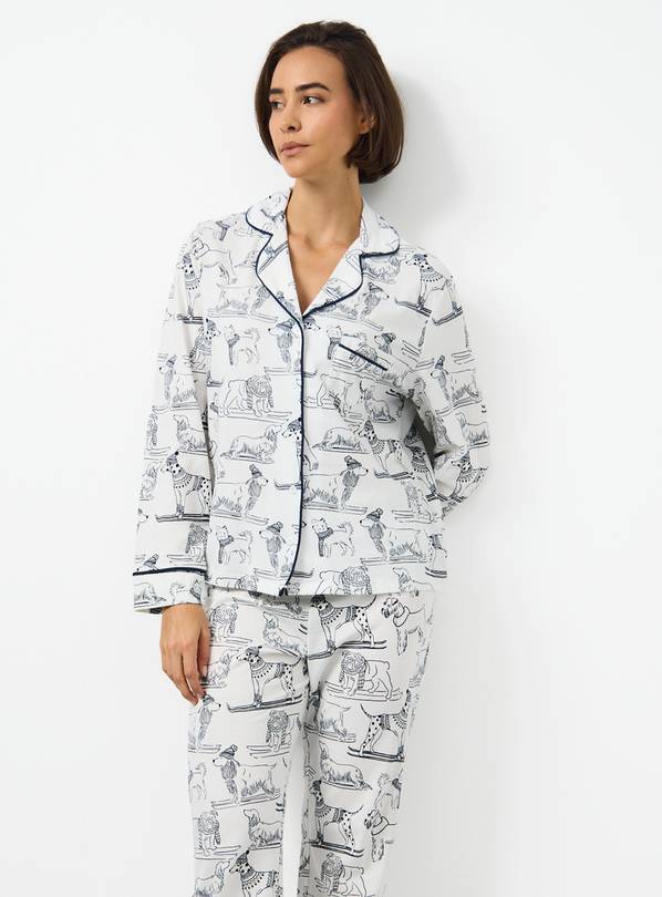 Matching Family Women's Christmas Skiing Dogs Print Jersey Pyjamas 12-14