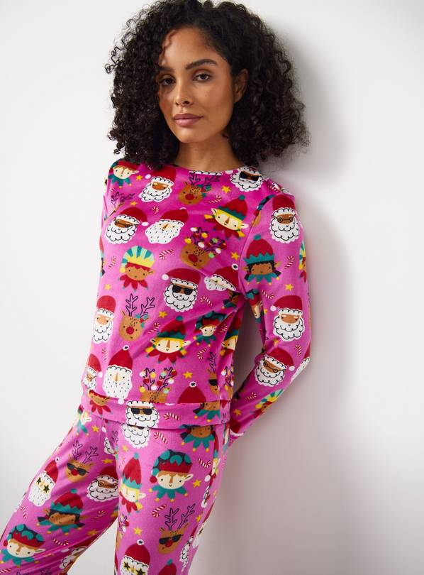 Matching Family Christmas Faces Printed Slinky Fleece Pyjamas 8-10