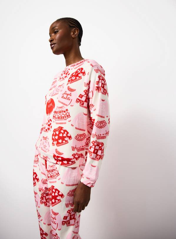 Christmas Jumper Printed Slinky Fleece Pyjamas S
