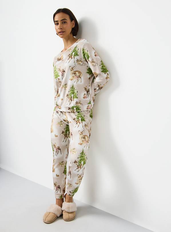Beige Disney Bambi Printed Slinky Fleece Pyjamas XL