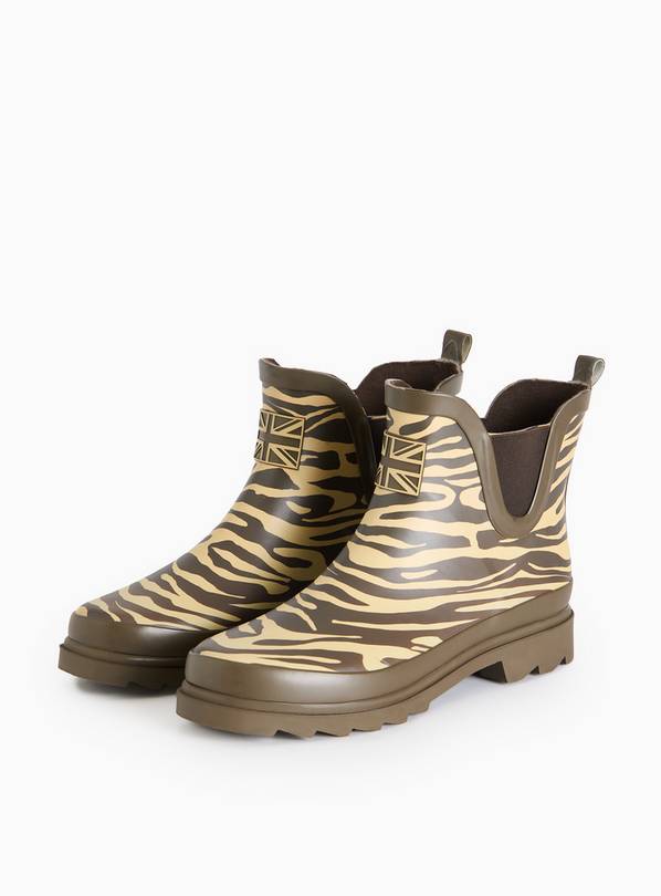 Brown Zebra Printed Ankle Length Wellies 6